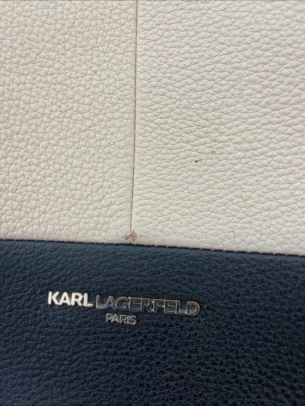 Karl Lagerfeld Black and Cream Two-Tone Pebbled Leather Tote - Picture 3 of 11